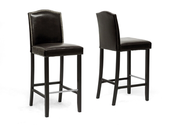 Baxton Studio Libra Dark Brown Modern Bar Stool with Nail Head Trim (Set of 2)